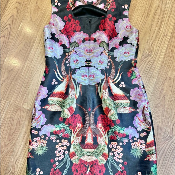 Anthropologie Payal Pretap Black Floral Satin Sleeveless Dress w. Zipper Back - Picture 7 of 8